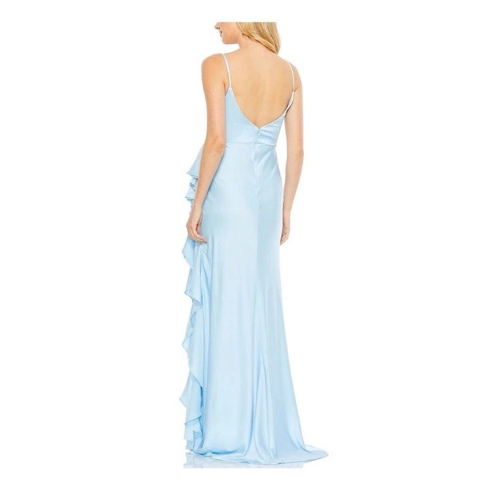 Mac Duggal Blue Sleeveless V-Neck Ruffle Slit Floor-Length Maxi Dress size 4 - Picture 2 of 7